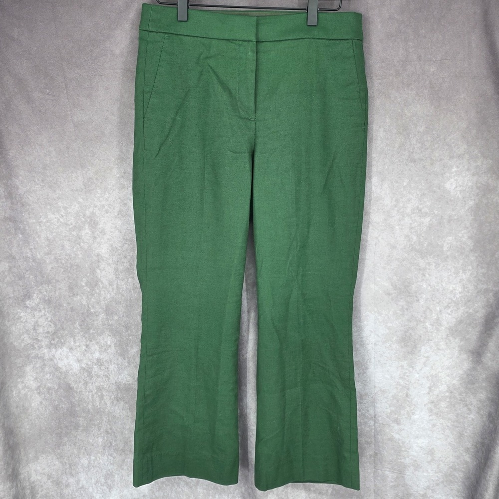 J. Crew Kelsey Pant Womens 6 Green Linen Blend Straight Leg Crop Stretch Office